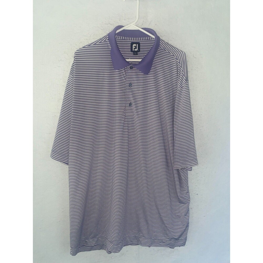 Footjoy Polo Shirt Mens XXL 2XL Purple White Striped Golf Rugby Stretch